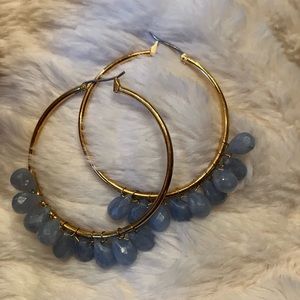 👛💰👛 4 for $20 Blue Beaded Gold Hoop Earrings